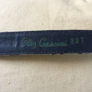 Vintage Oleg Cassini Blue Logo Fabric  and Leather belt Iconic OC Gold Buckle s_wp_6413426d046d74f029bd10bc.webp main image 3
